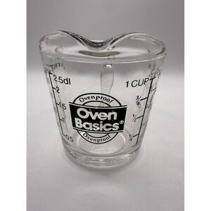 Vintage Anchor Hocking Oven Basics 1 Cup Glass Measuring Cup Ovenproof 8oz 250ml